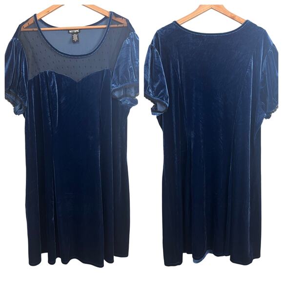 Hot Topic Women's 3X (3) Whimsigoth Velvet Goth Mesh Dress Blue Knee Length - Picture 1 of 10